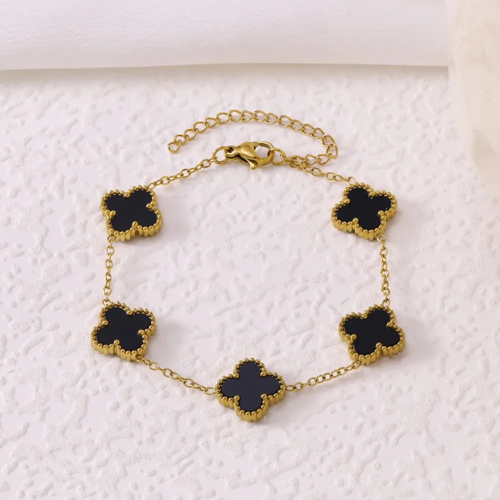Four-Leaf Clover 18K Gold-Plated Stainless Steel Bracelet