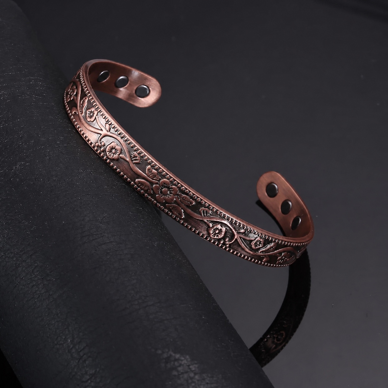 Vintage Plum Blossom Magnetic Red Copper Bangle