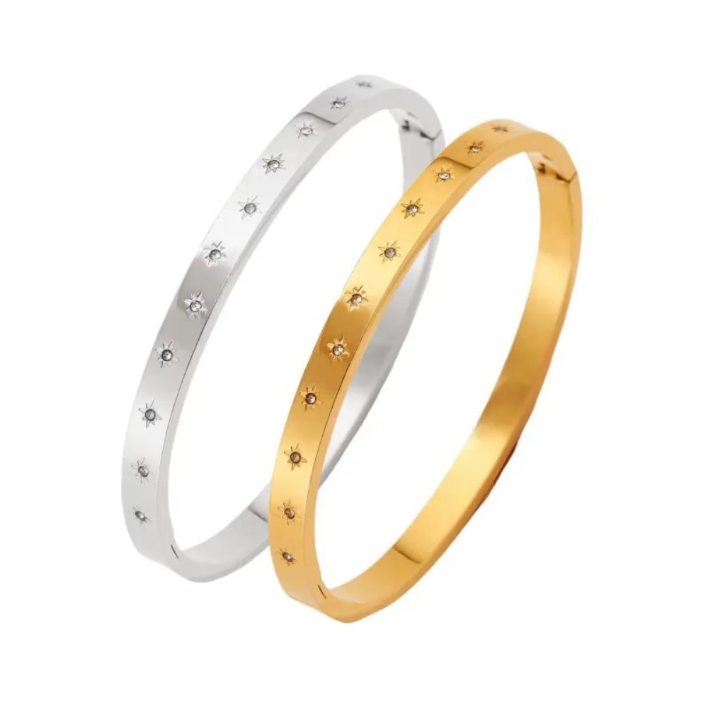 Zircon Eight-Point Star Stainless Steel Bangle