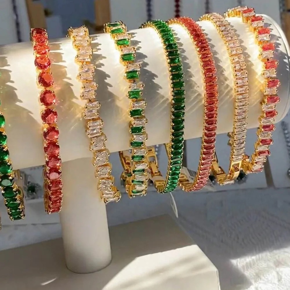 Multicolor Crystal 18K Gold-Plated Stainless Steel Tennis Bracelet