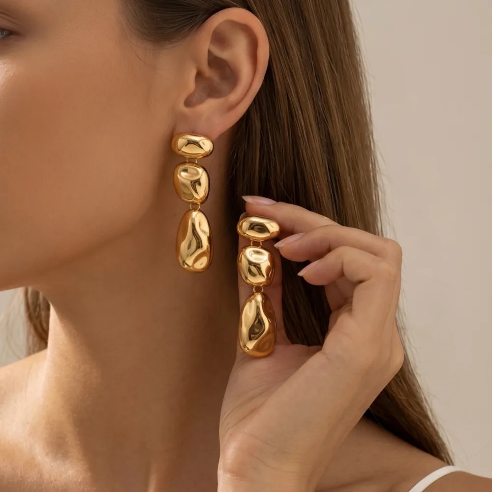 Irregular Textured Polished Minimalist Drop Earrings