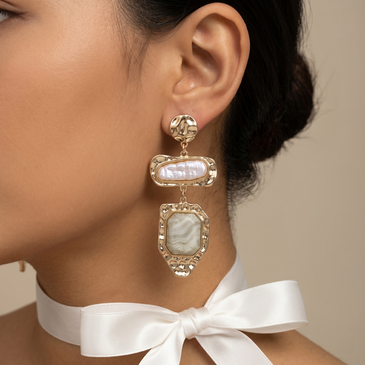 Vintage Irregular Pearl Geometric Drop Earrings