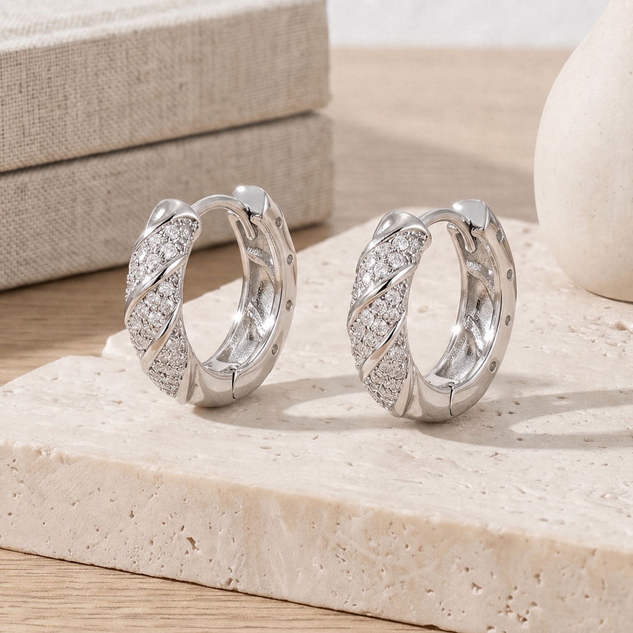 Vintage Diamond-Pattern Minimalist Huggie Earrings
