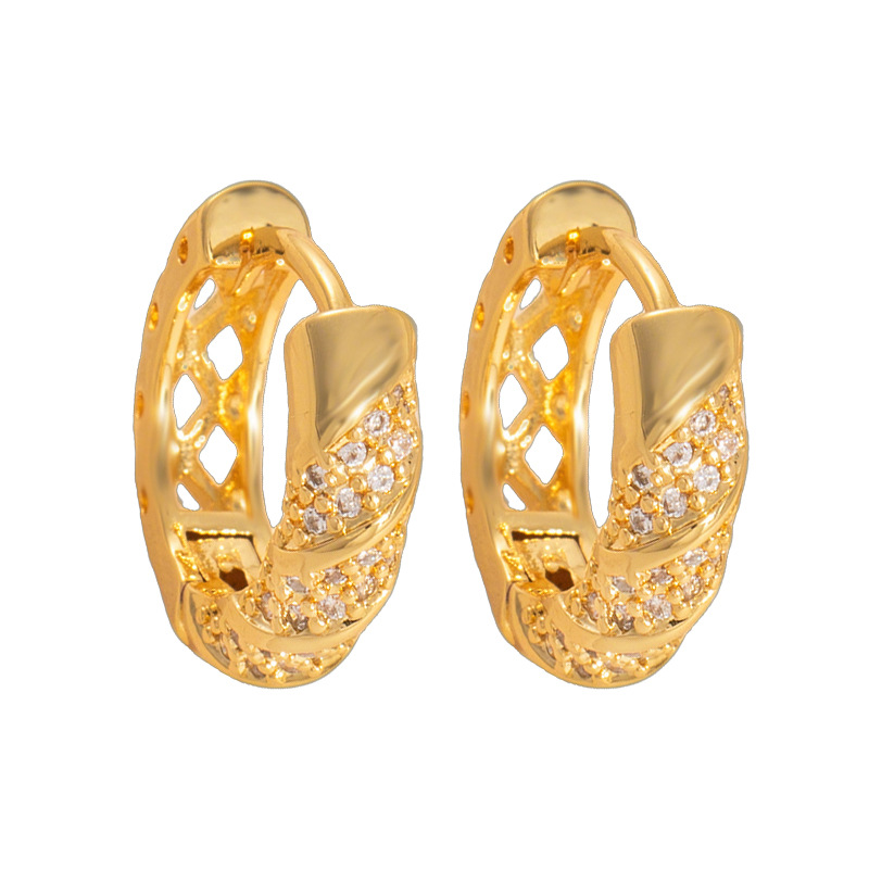 Vintage Diamond-Pattern Minimalist Huggie Earrings