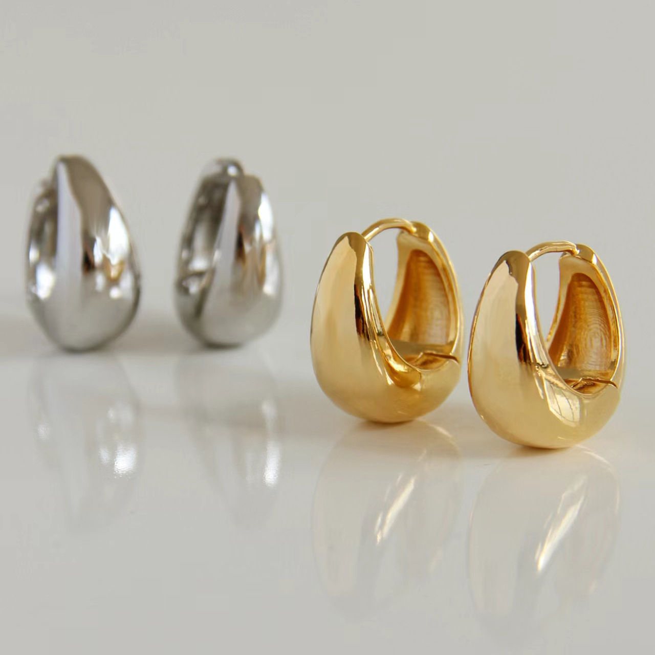 French Vintage Gold-Plated Brass Minimalist Earrings
