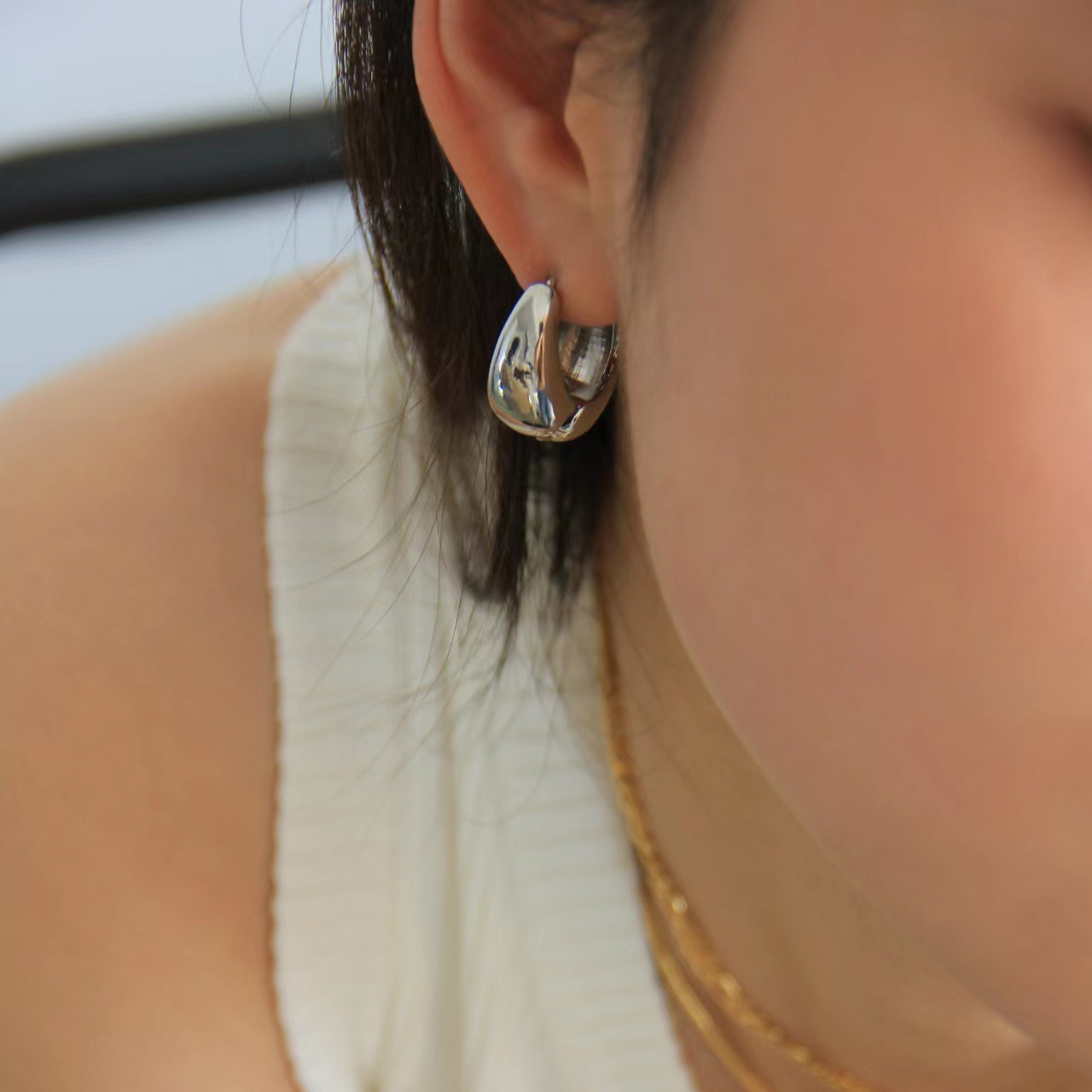 French Vintage Gold-Plated Brass Minimalist Earrings