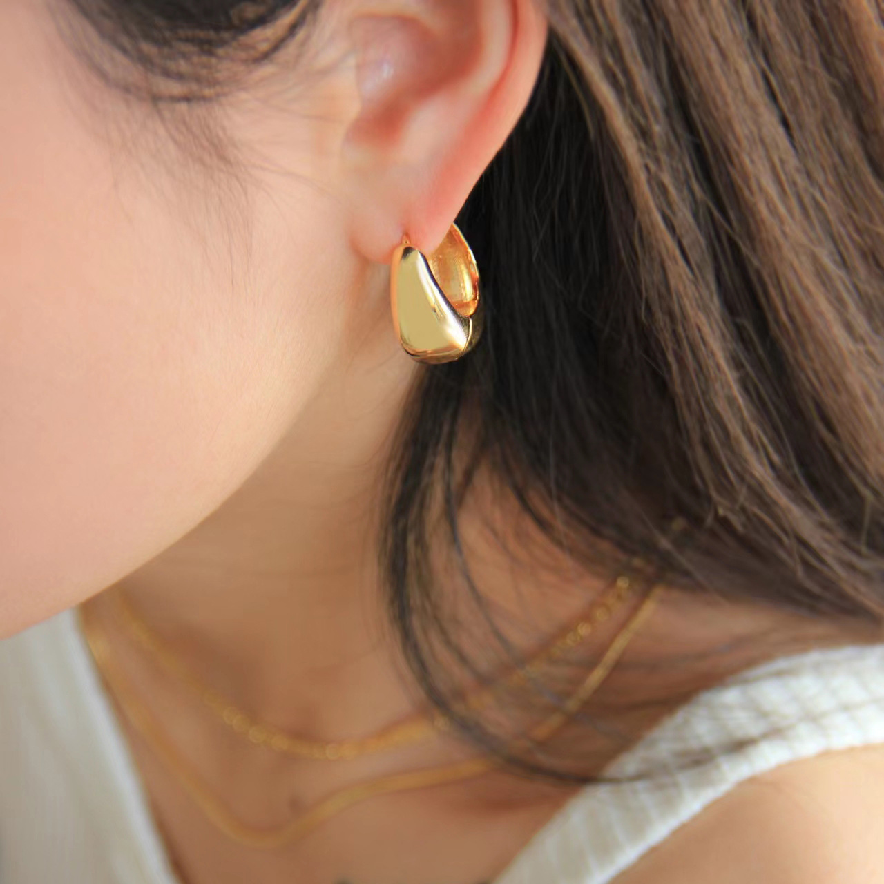 French Vintage Gold-Plated Brass Minimalist Earrings