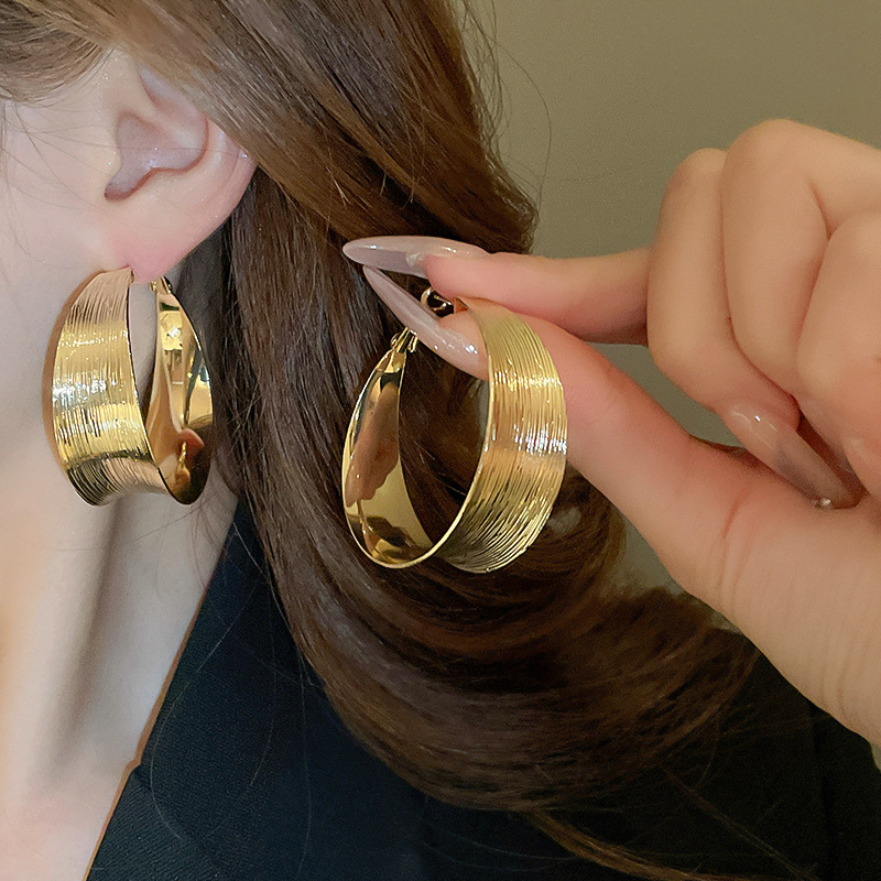 Wide Geometric Minimalist Hoop Earrings with Silver Posts