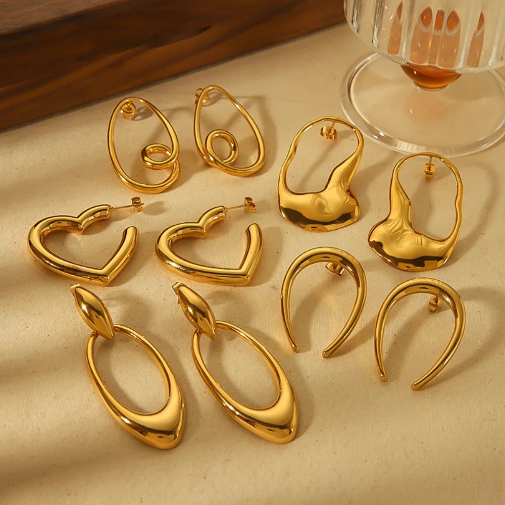 18K Gold-Plated Irregular Geometric Stainless Steel Stud Earrings
