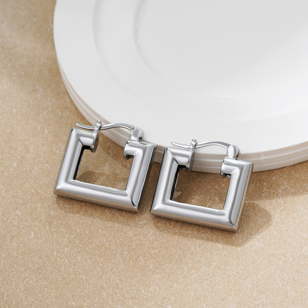 Silver-Tone Geometric C-Shaped Stainless Steel Huggie Earrings