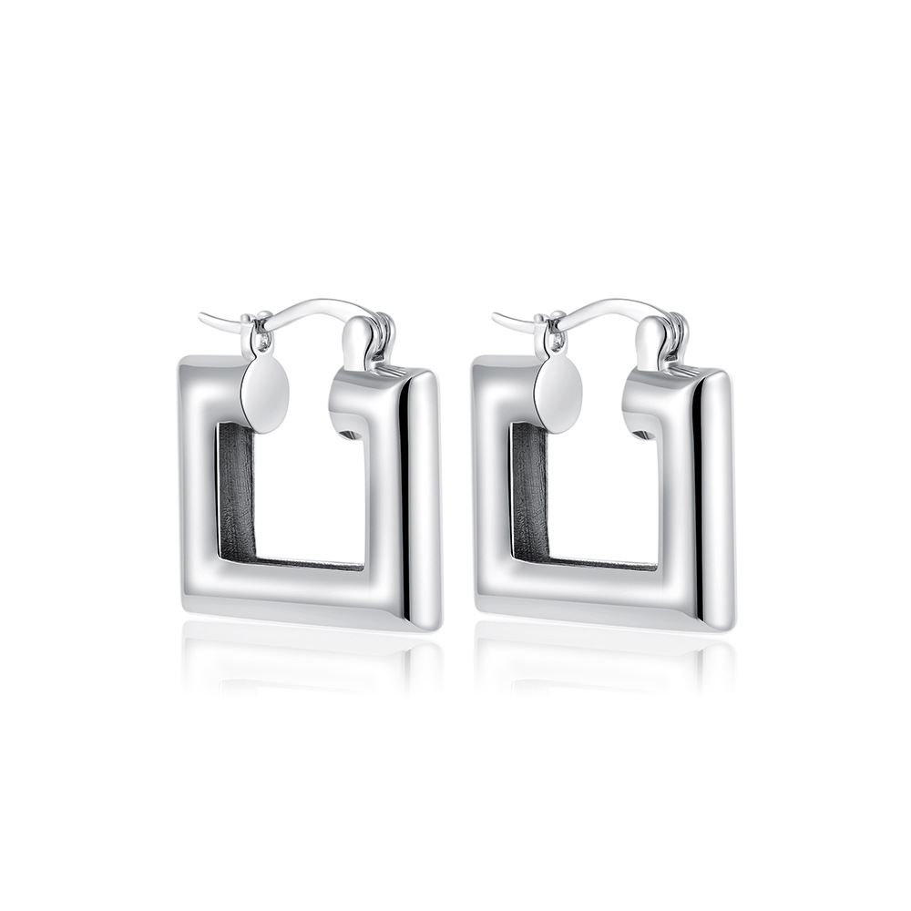 Silver-Tone Geometric C-Shaped Stainless Steel Huggie Earrings