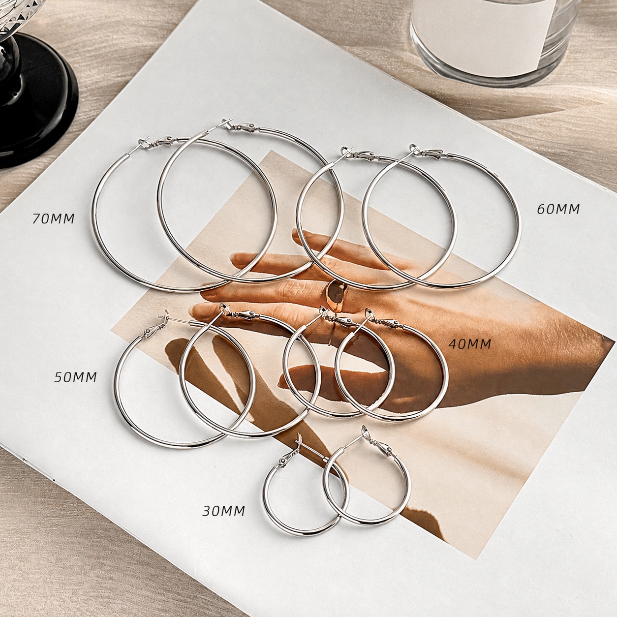 TH0031 S999 Silver-Post Minimalist Hoop Earrings