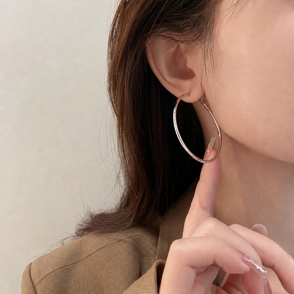 TH0031 S999 Silver-Post Minimalist Hoop Earrings