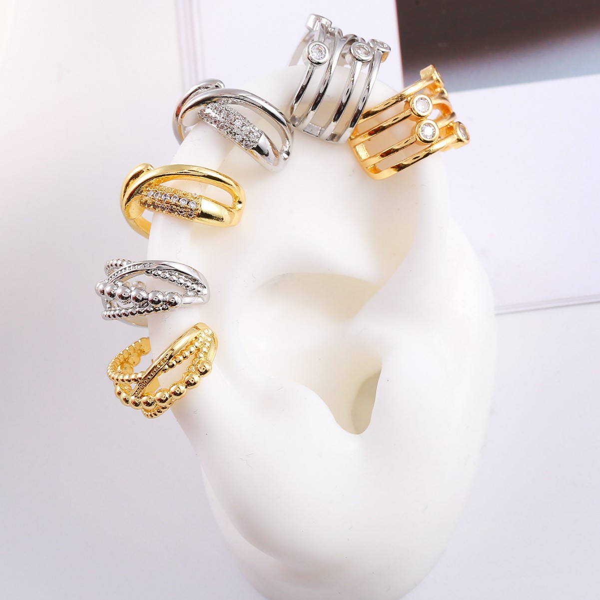 Bohemian Hollow Zircon Gold-Plated Copper Ear Cuffs