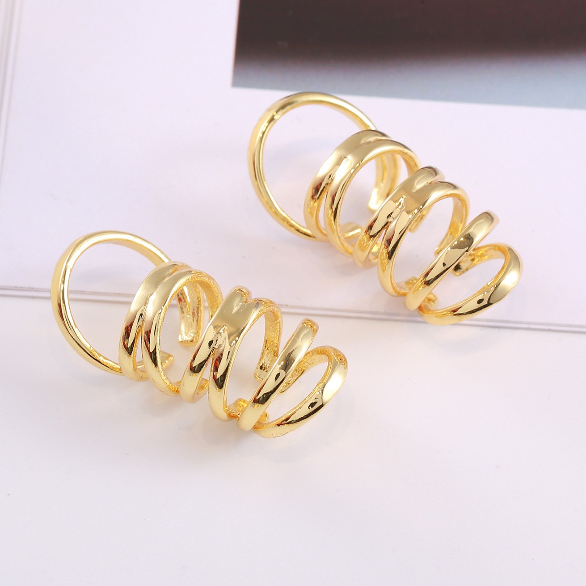 Bohemian Hollow Zircon Gold-Plated Copper Ear Cuffs