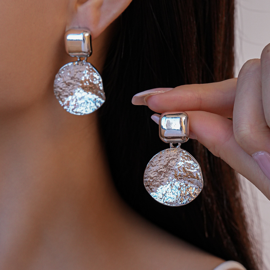 Geometric Square and Round Earrings with Silver Posts