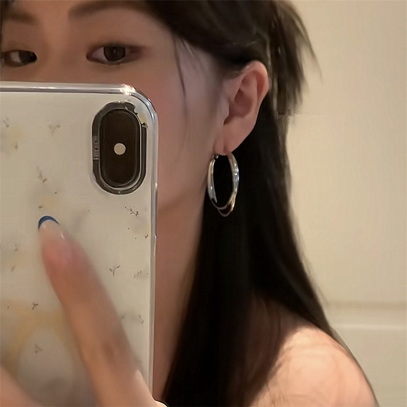 Silver-Tone Crossover Hoop Earrings with Silver Posts