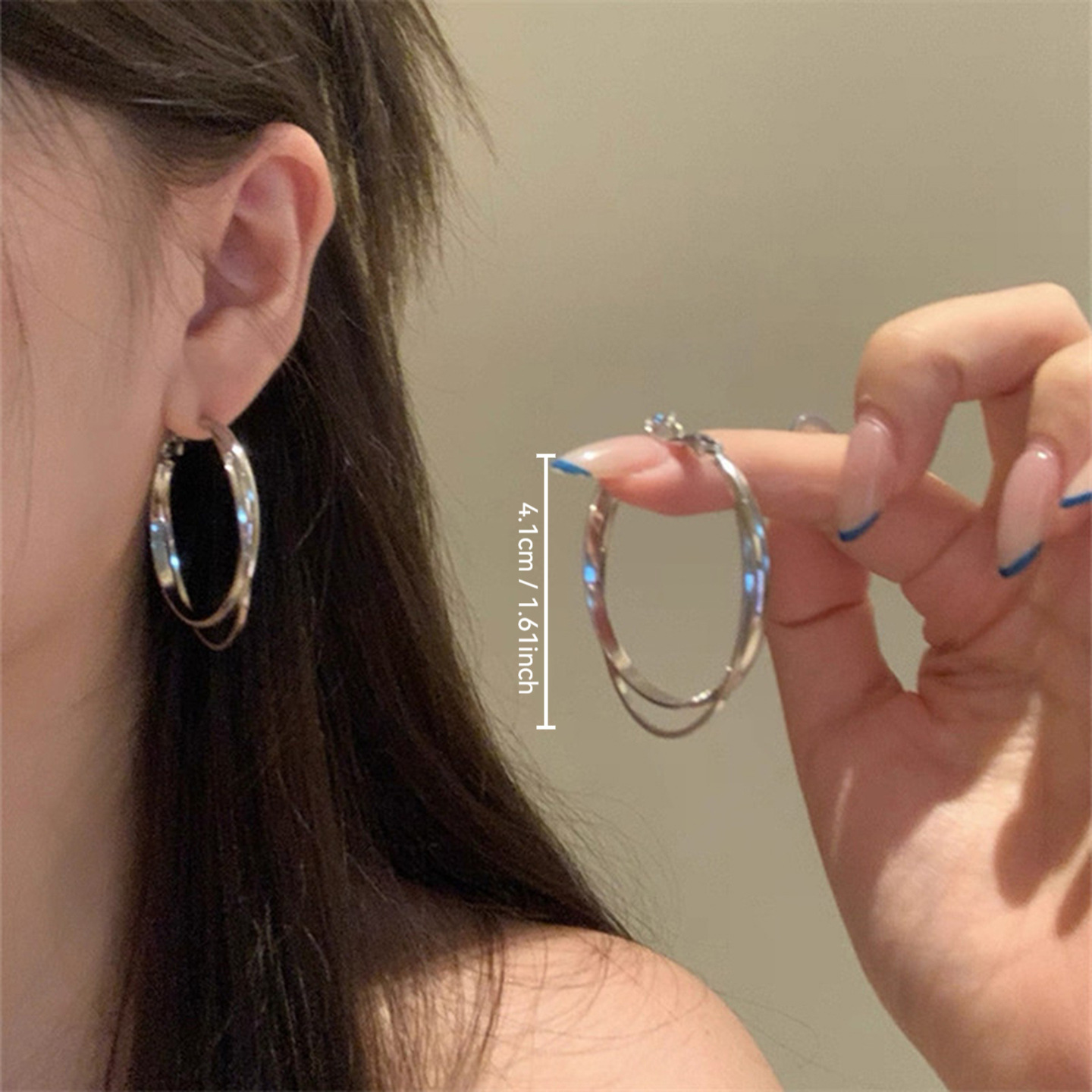 Silver-Tone Crossover Hoop Earrings with Silver Posts