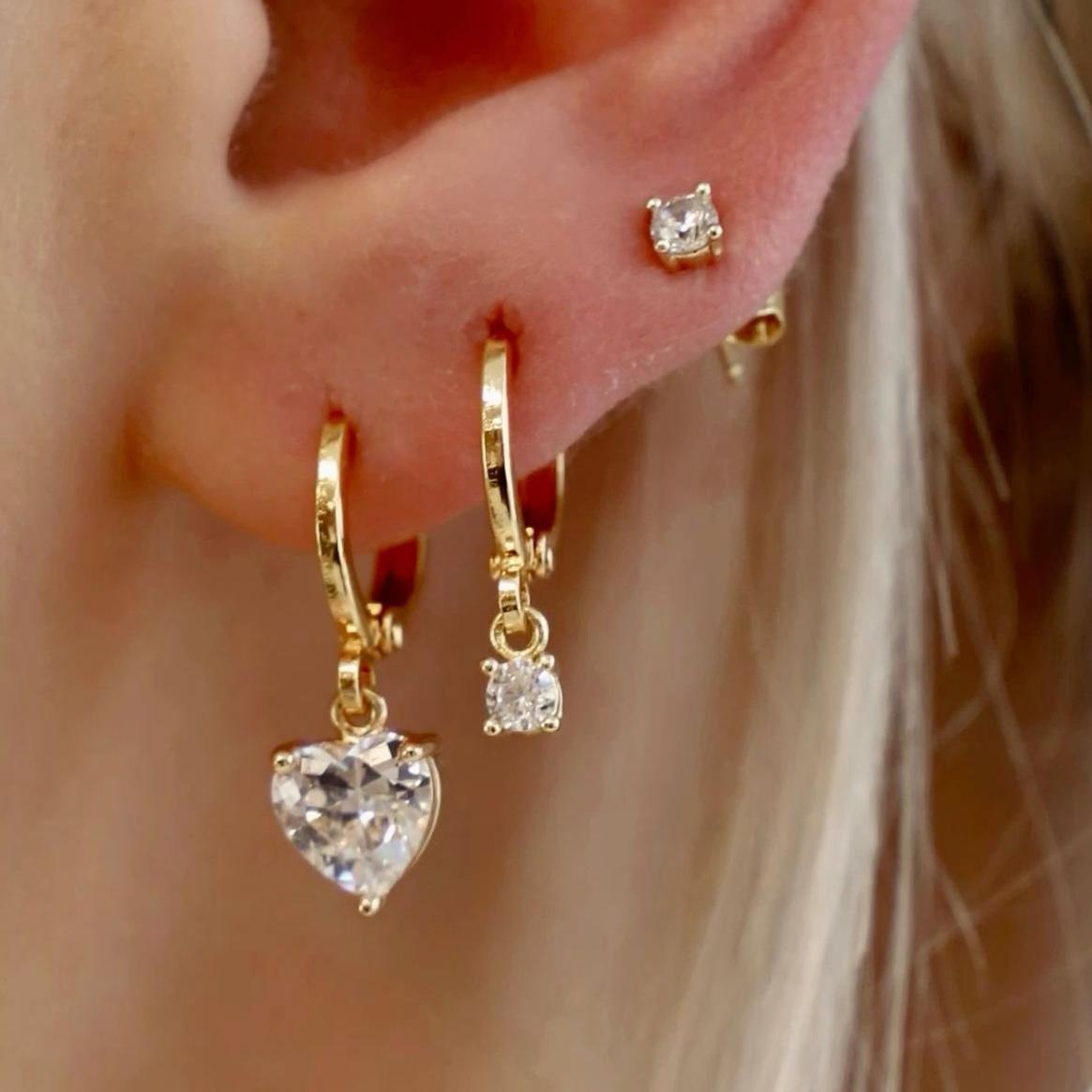 3-Piece Zircon Heart Huggie Earring Set