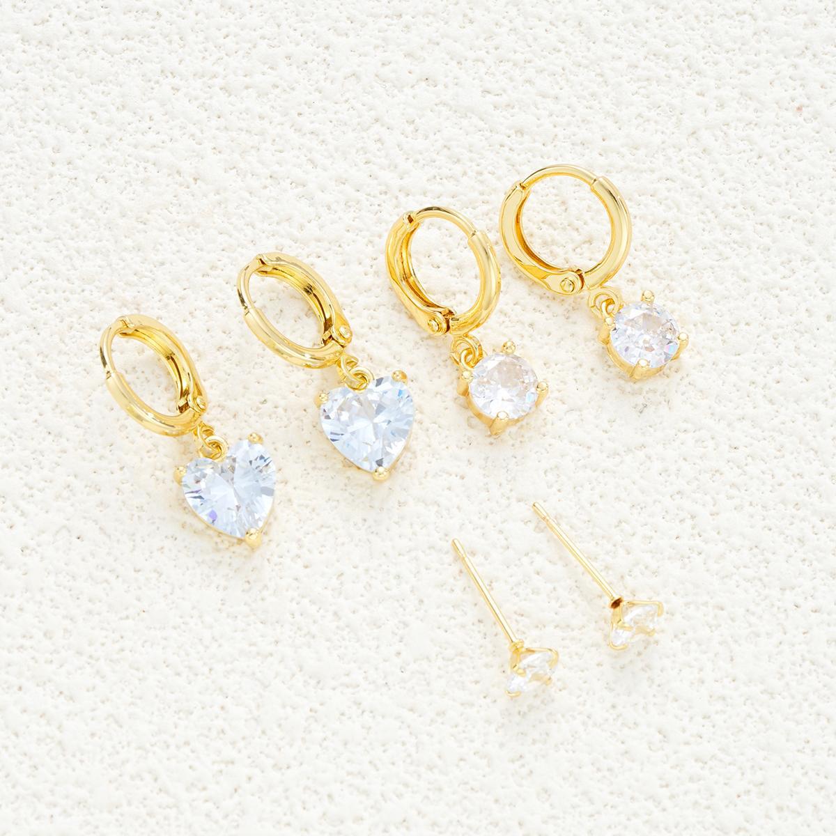 3-Piece Zircon Heart Huggie Earring Set