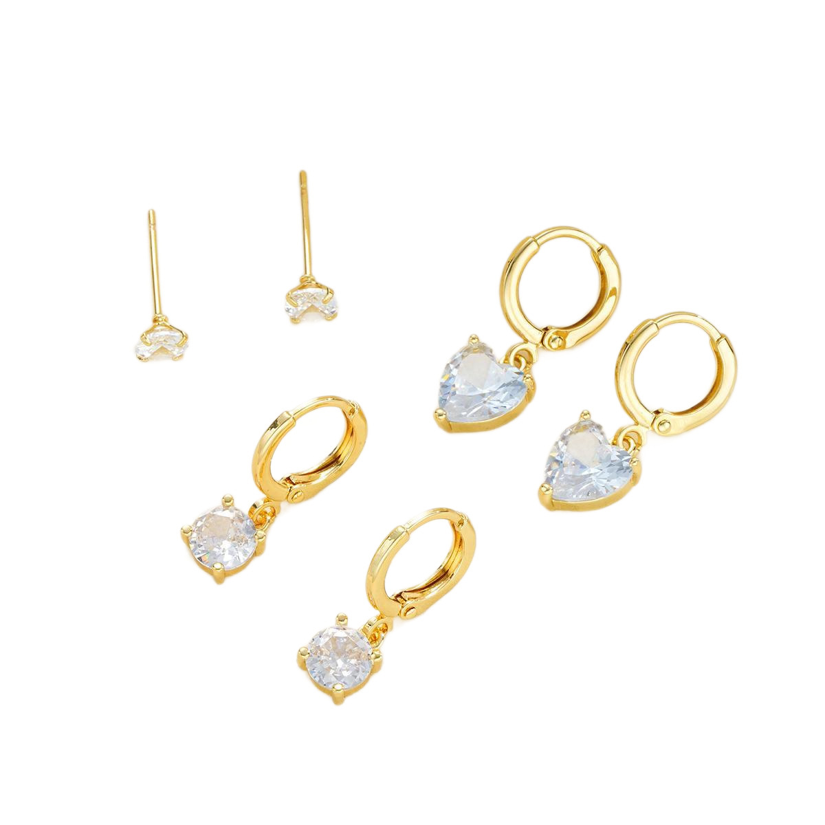 3-Piece Zircon Heart Huggie Earring Set