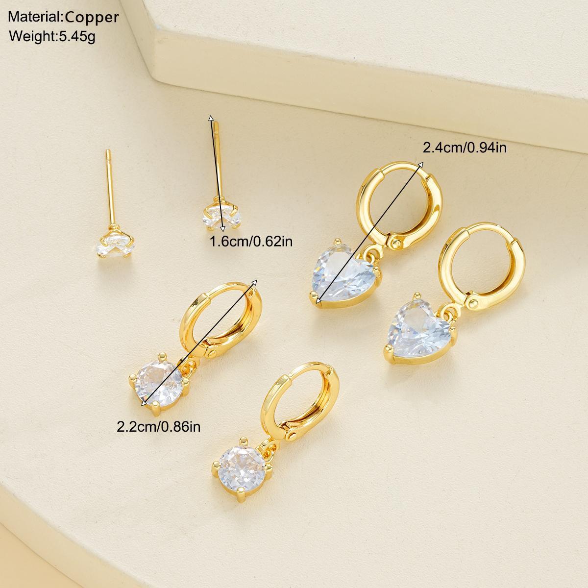 3-Piece Zircon Heart Huggie Earring Set