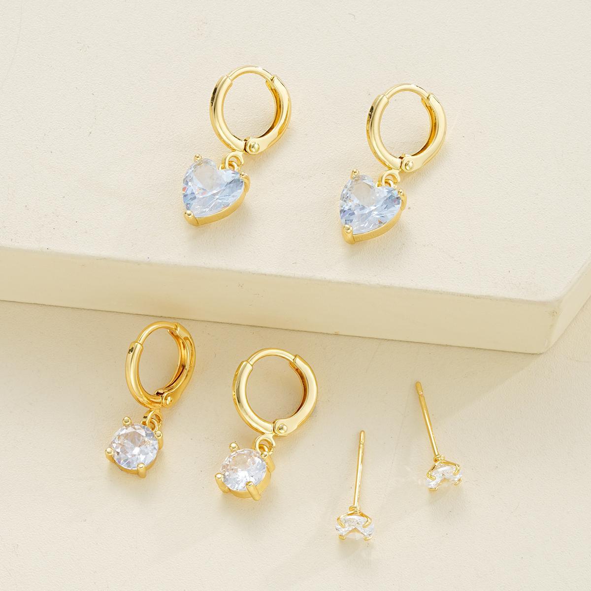 3-Piece Zircon Heart Huggie Earring Set