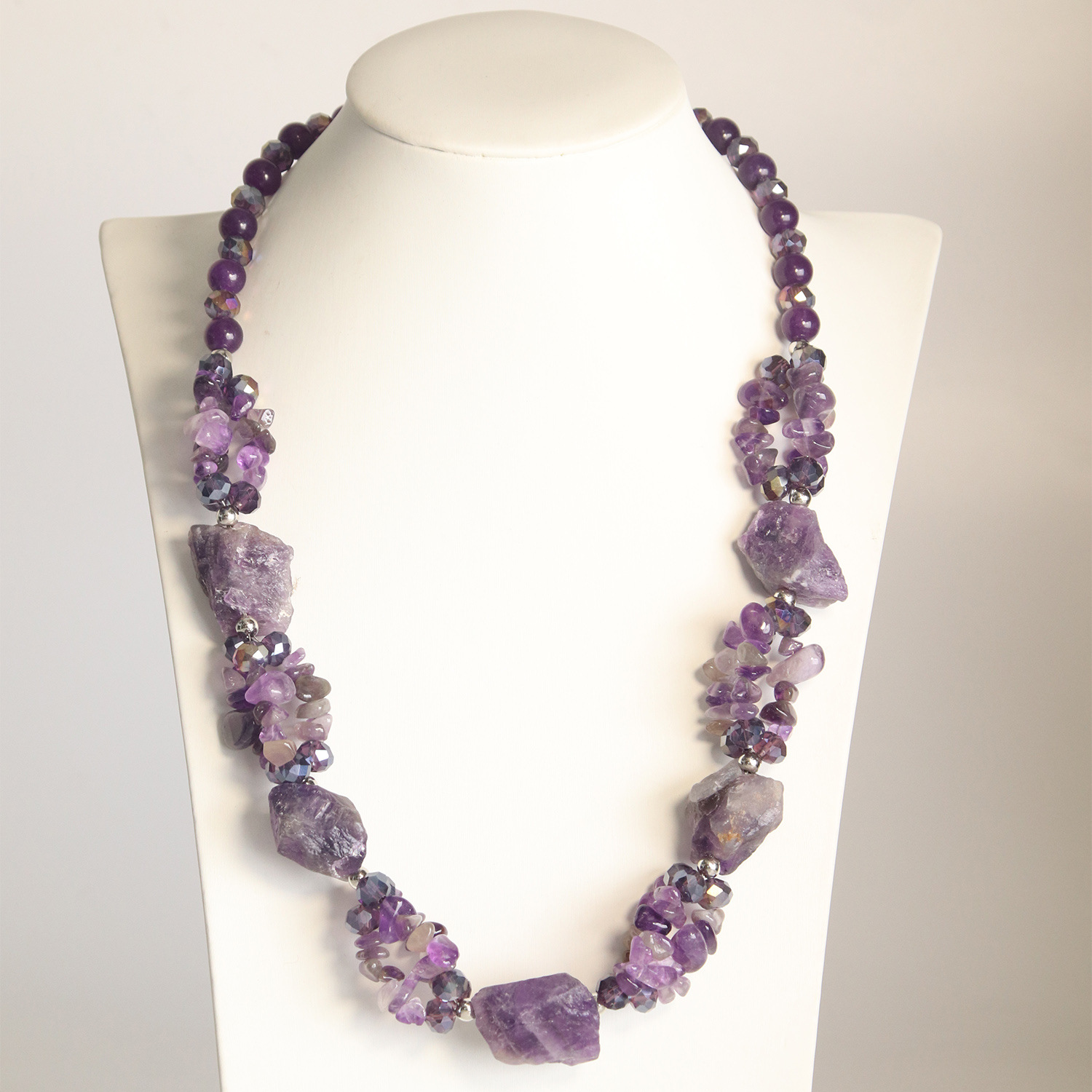 Handmade Purple Natural Stone Necklace and Earring Set