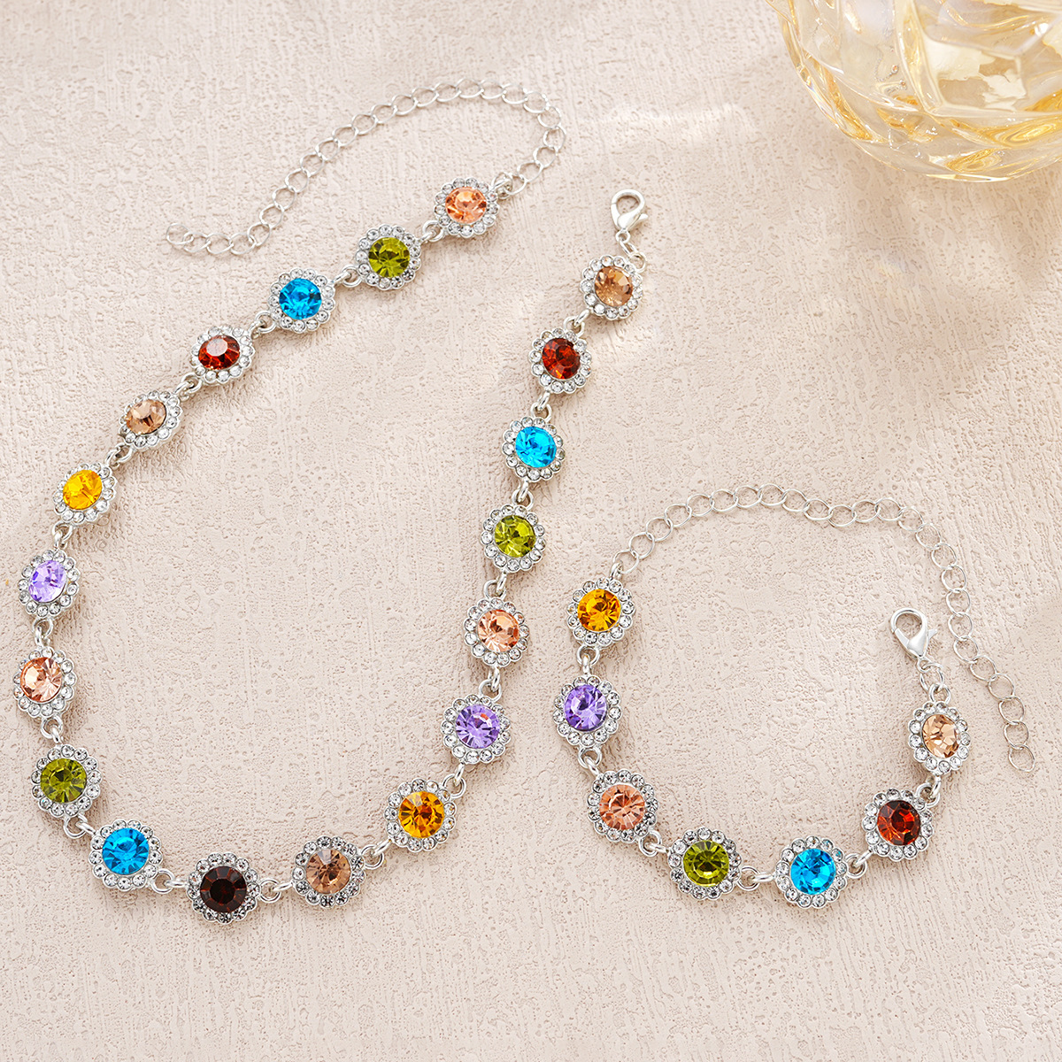 Colorful Zircon Necklace and Bracelet Set