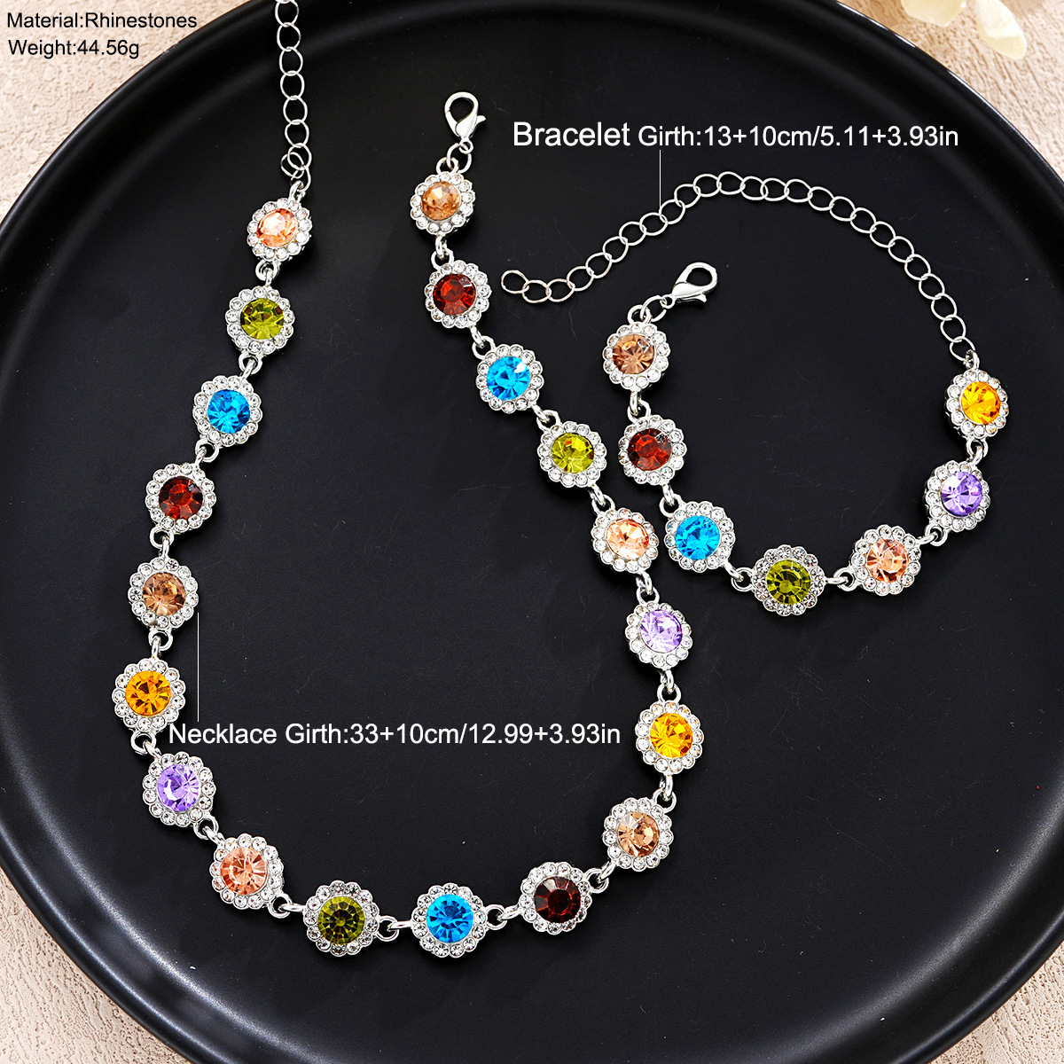 Colorful Zircon Necklace and Bracelet Set