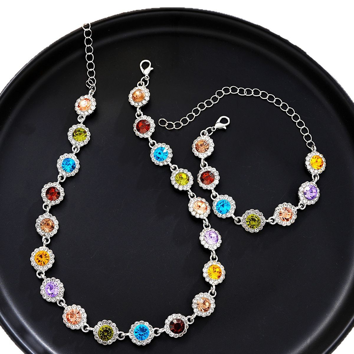 Colorful Zircon Necklace and Bracelet Set