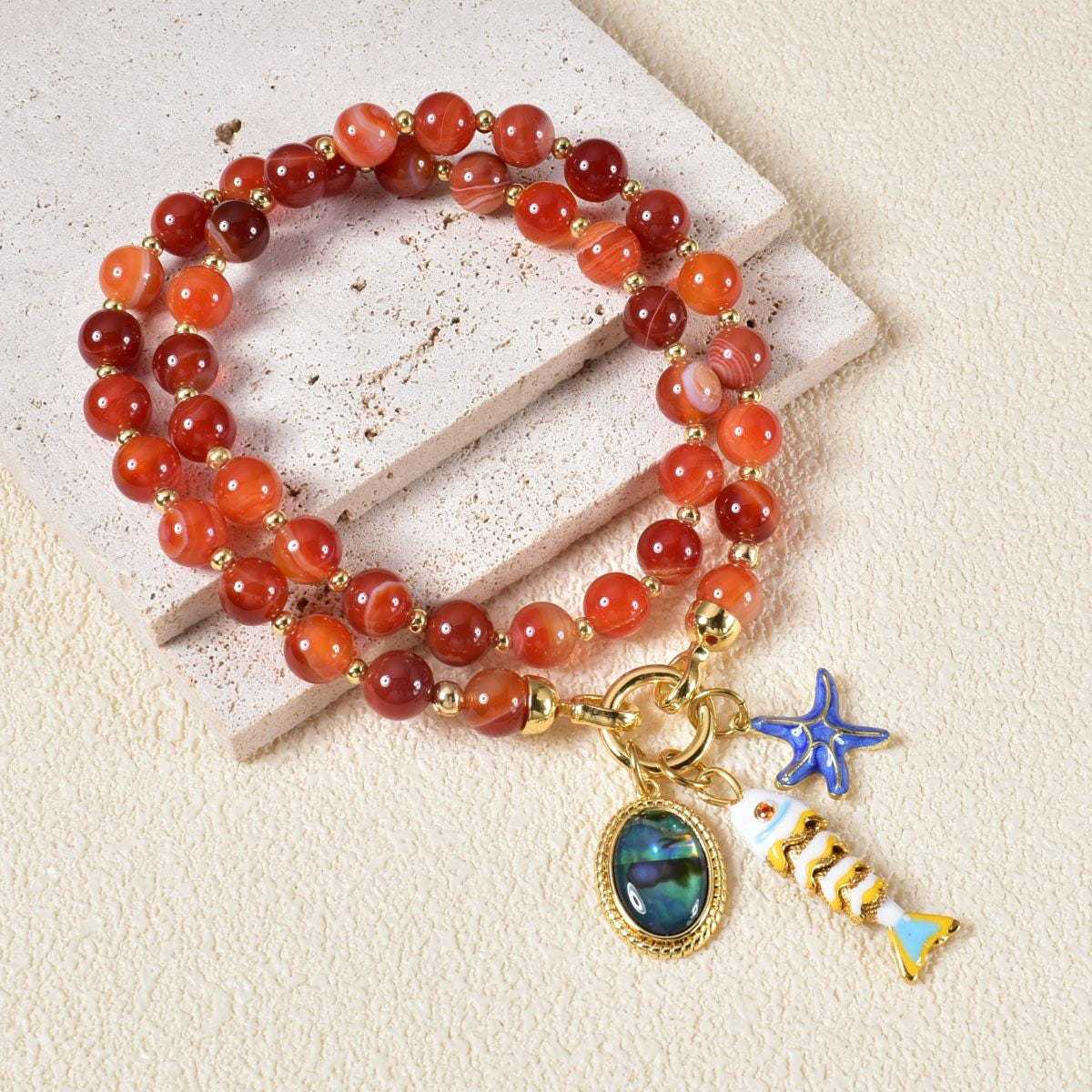 Starfish, Fish and Orange Bead Pendant Necklace
