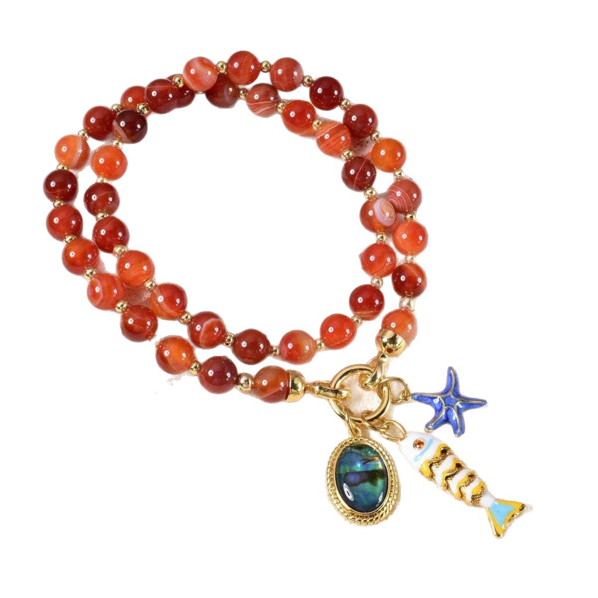 Starfish, Fish and Orange Bead Pendant Necklace