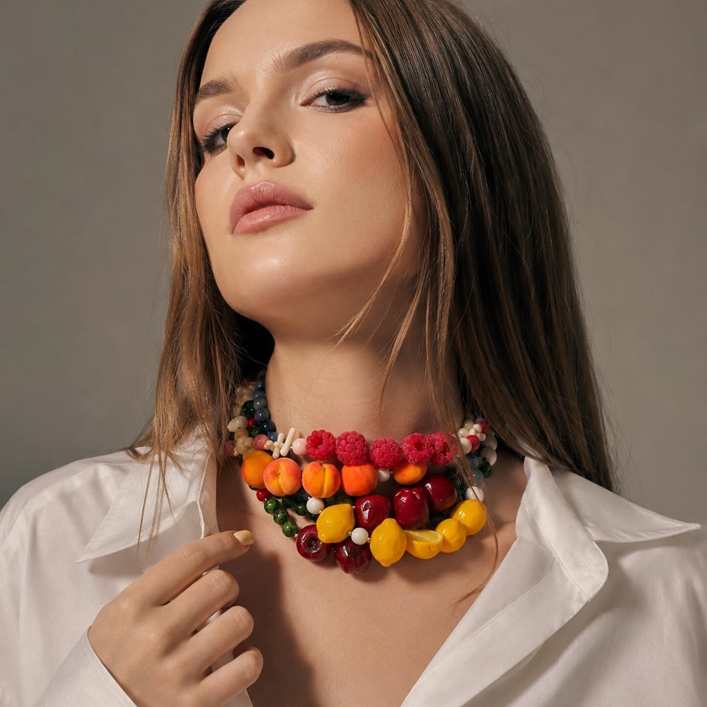 Vintage Cherry and Peach Beaded Choker