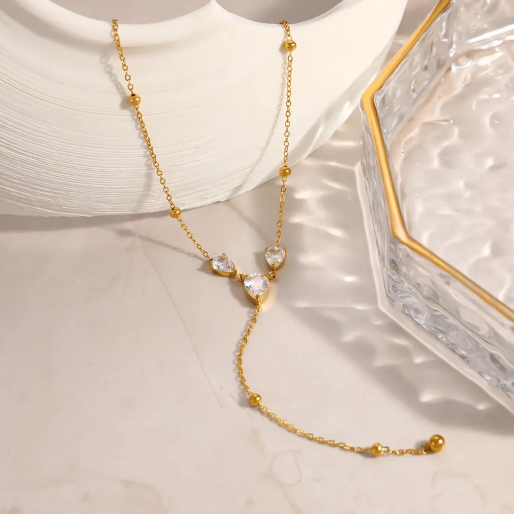 18K Gold-Plated Stainless Steel Teardrop Zircon Necklace