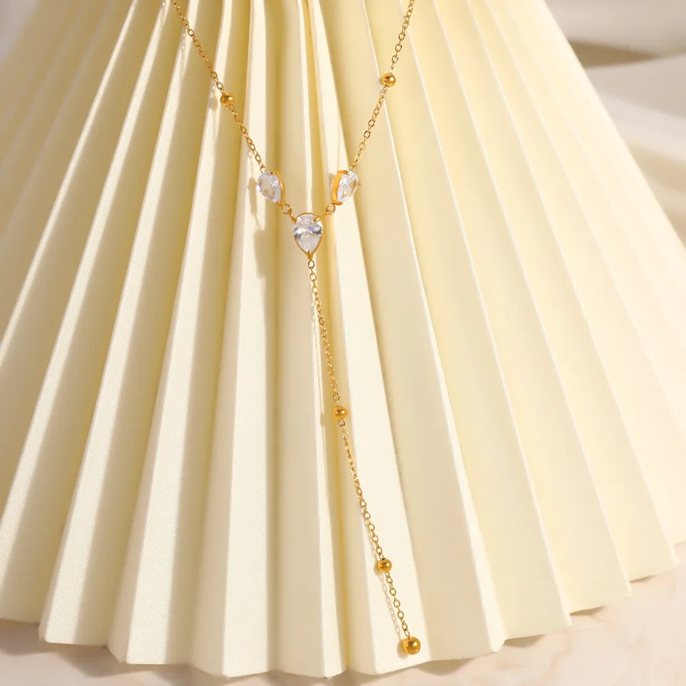 18K Gold-Plated Stainless Steel Teardrop Zircon Necklace