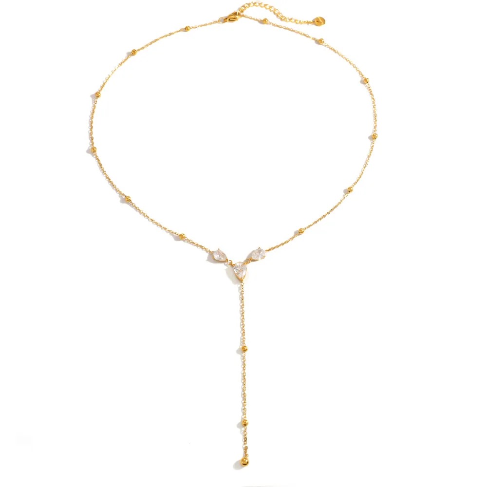 18K Gold-Plated Stainless Steel Teardrop Zircon Necklace