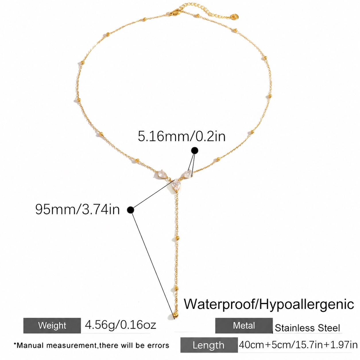 18K Gold-Plated Stainless Steel Teardrop Zircon Necklace