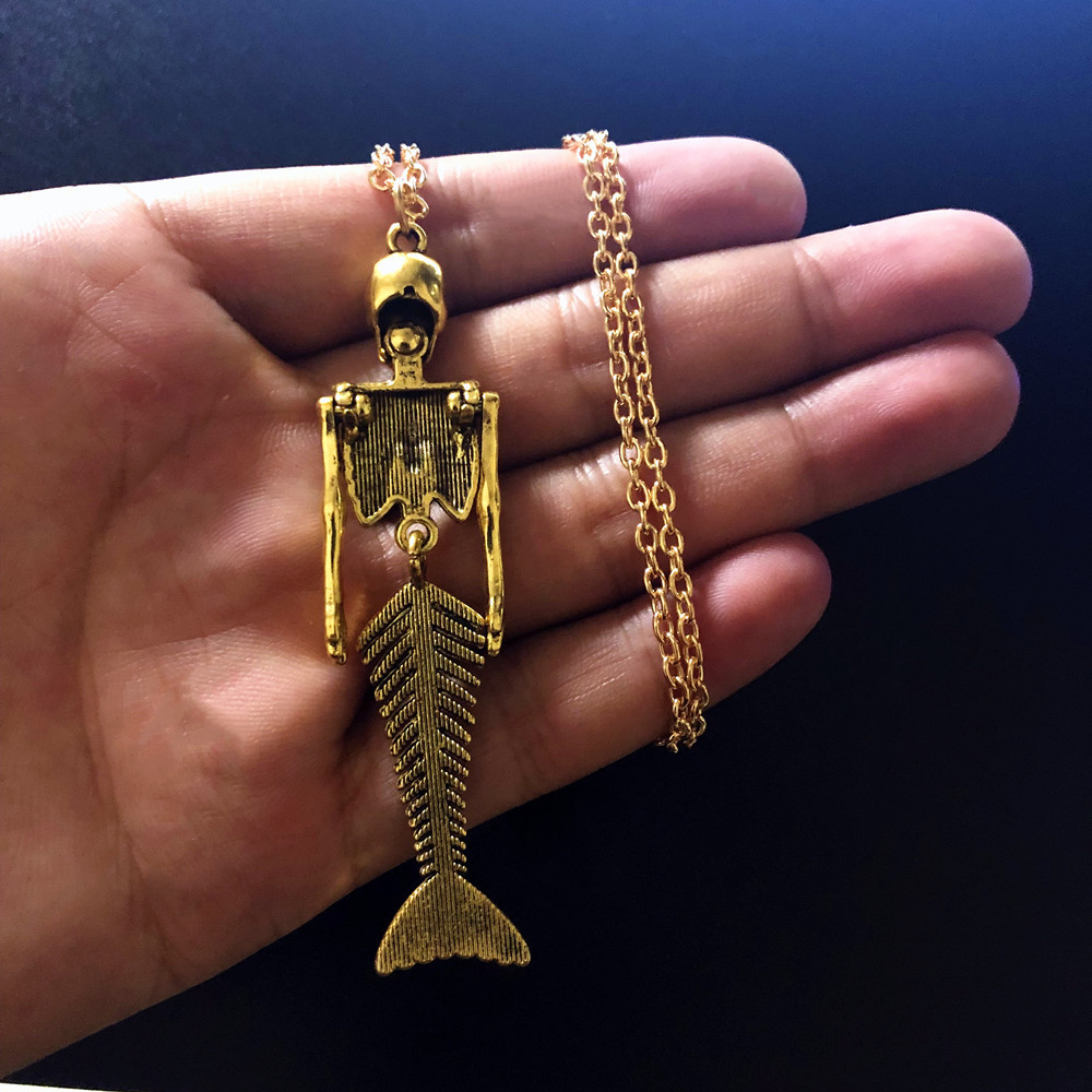 Skeleton Mermaid Pendant Necklace