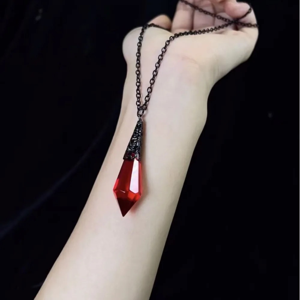 Gothic Red and Black Glass Crystal Pendant Necklace