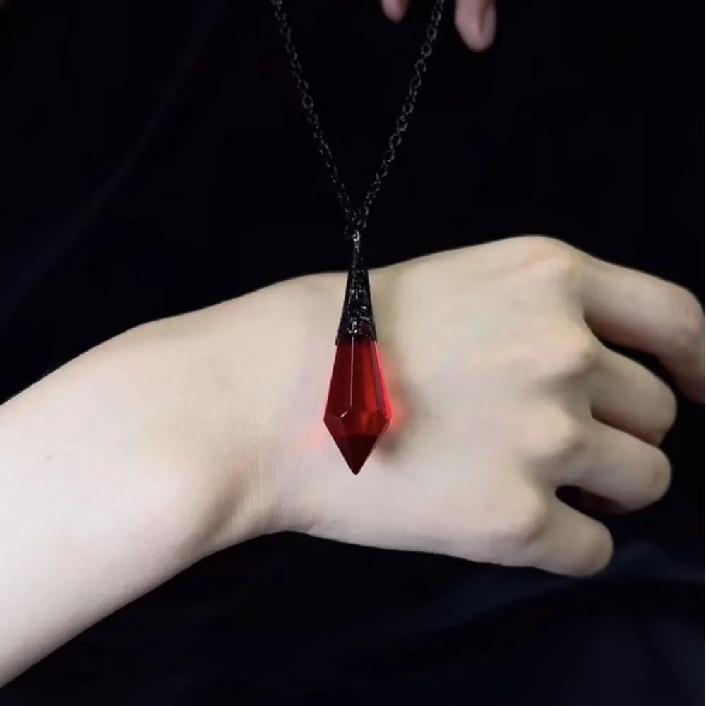 Gothic Red and Black Glass Crystal Pendant Necklace