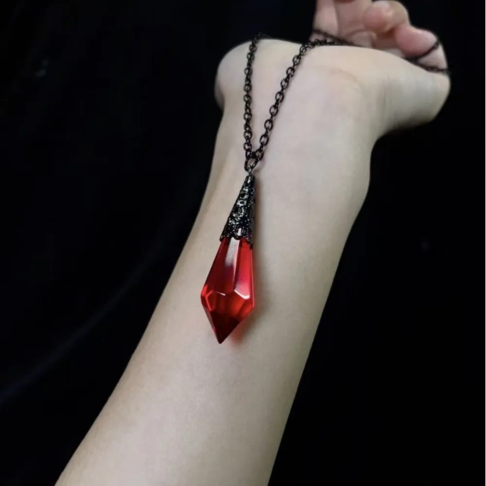 Gothic Red and Black Glass Crystal Pendant Necklace
