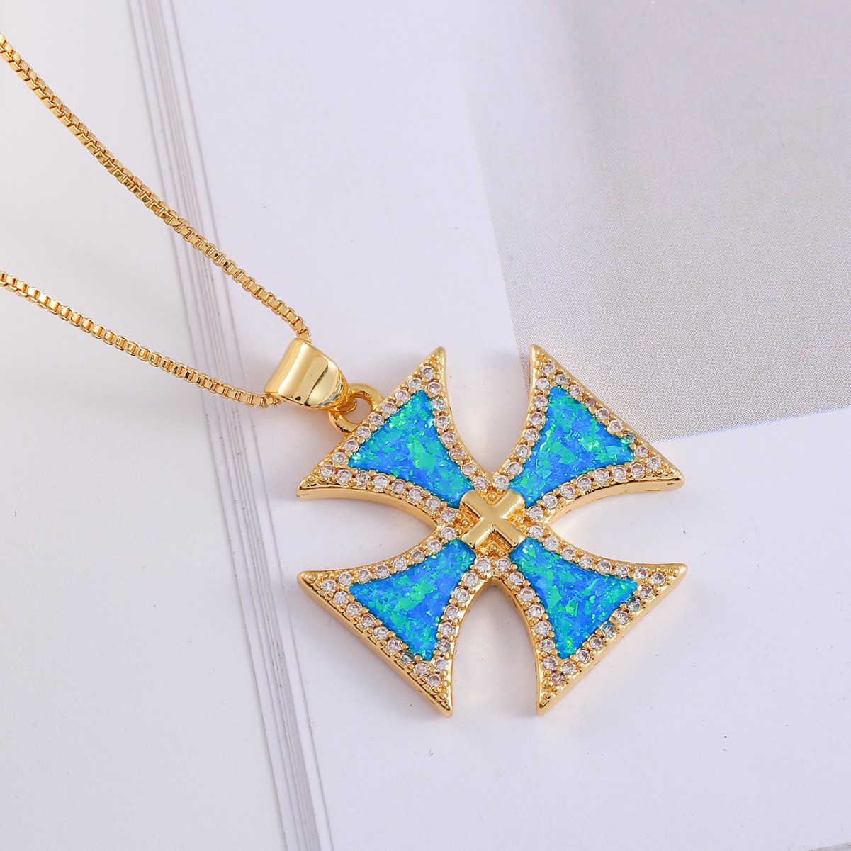 Gold-Plated Copper Micro-Pave Zircon Cross Pendant Necklace