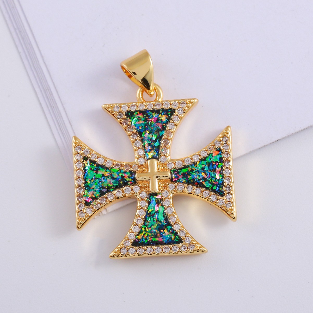 Gold-Plated Copper Micro-Pave Zircon Cross Pendant Necklace