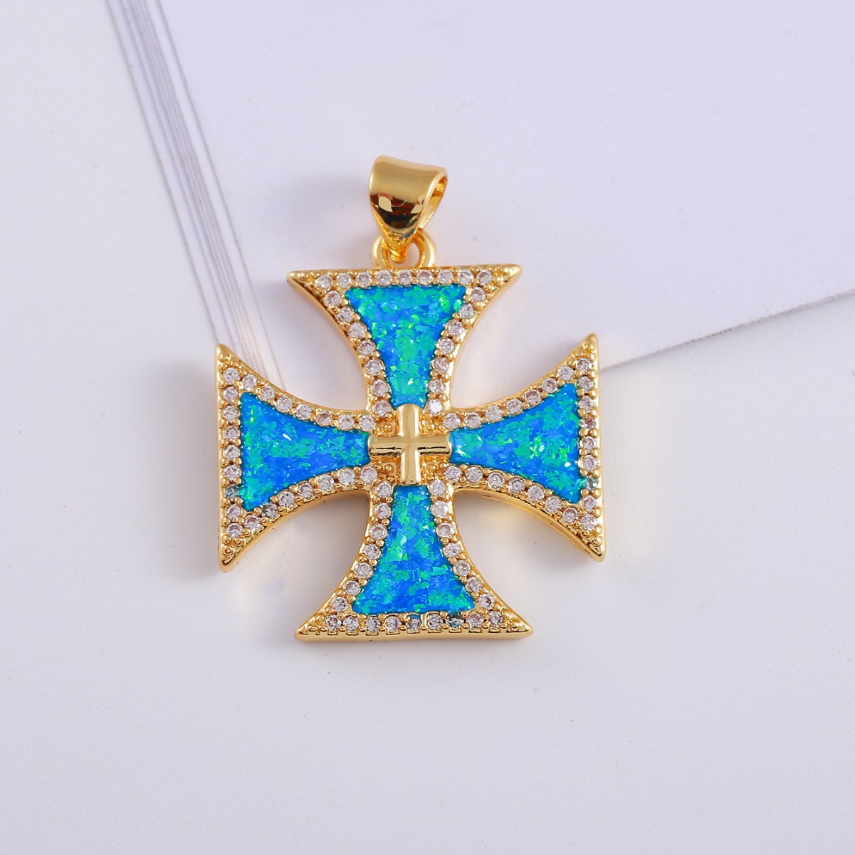 Gold-Plated Copper Micro-Pave Zircon Cross Pendant Necklace