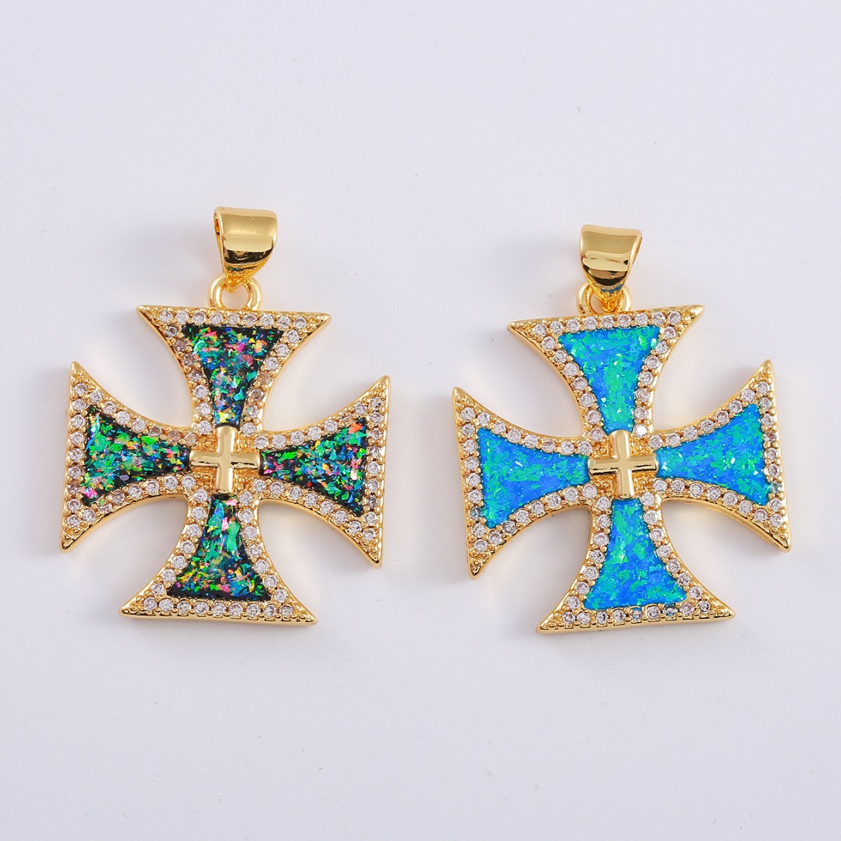 Gold-Plated Copper Micro-Pave Zircon Cross Pendant Necklace