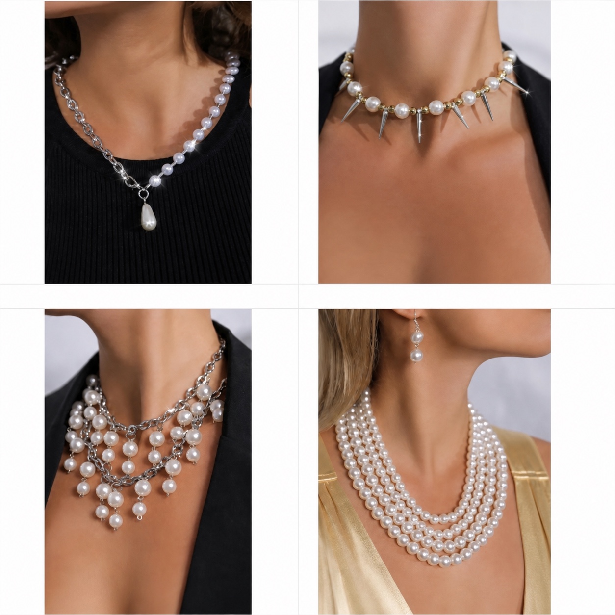 Double-Layer Oversized Faux Pearl Tassel Necklace