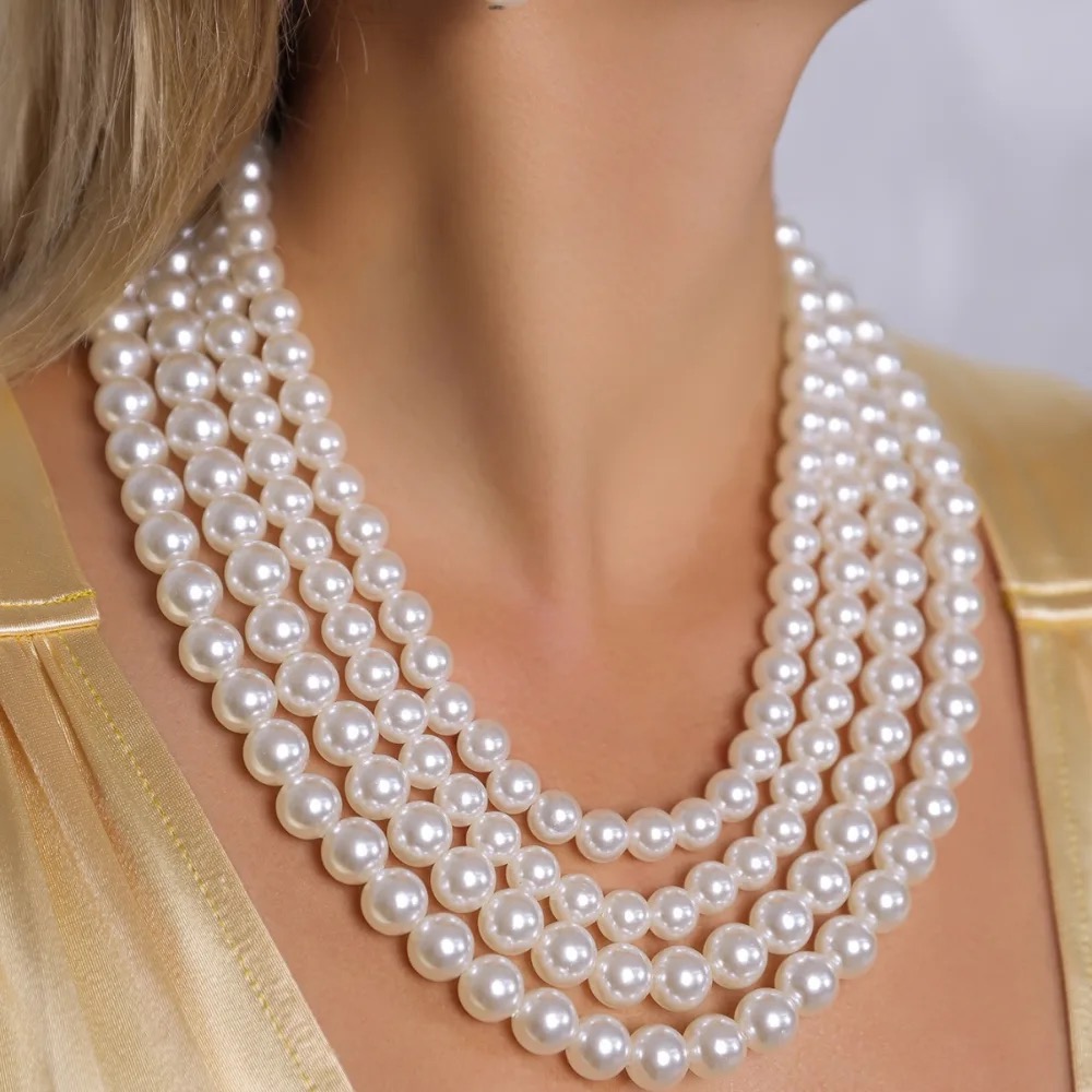 Double-Layer Oversized Faux Pearl Tassel Necklace