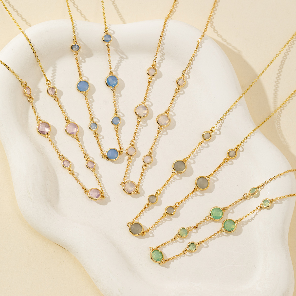 Gold-Plated Round Opalite Station Necklace