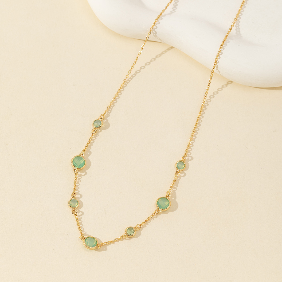 Gold-Plated Round Opalite Station Necklace